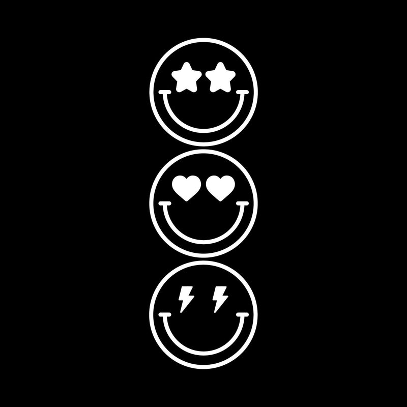 Vinyl Wall Art Decal - Happy Faces - 9" x 27.5" - Happy Face Modern Inspirational Positive Stickers For Kids Room Door Home Office Children Bedroom School Playroom Decor 1