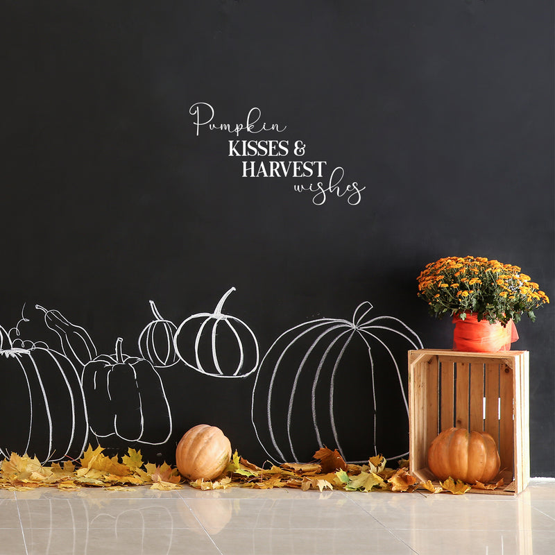 Vinyl Wall Art Decal - Pumpkin Kisses & Harvest Wishes - 14.5" x 25" - Inspiring Lovely Autumn Season Quote Sticker For Home Bedroom Family Room Office Coffee Shop Storefront Decor 3