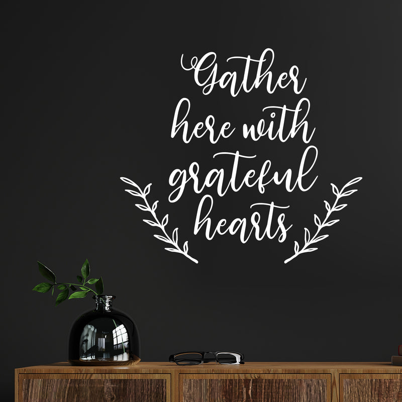 Vinyl Wall Art Decal - Gather Here With Grateful Hearts - 12. Modern Lovely Thanksgiving Season Sticker For Home Family Room Kitchen Dining Room Coffee Shop Storefront Decor 5
