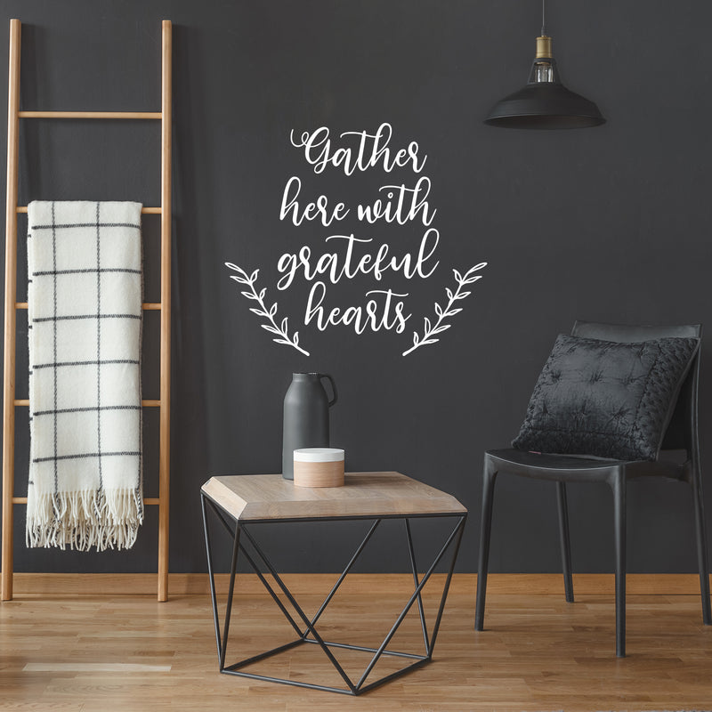 Vinyl Wall Art Decal - Gather Here With Grateful Hearts - 12.5" x 14" - Modern Lovely Thanksgiving Season Sticker For Home Family Room Kitchen Dining Room Coffee Shop Storefront Decor 3