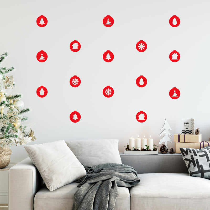 Set Of 20 Vinyl Wall Art Decal - Christmas Ornaments Shapes - 4" x 4.2" Each - Holiday Season Trendy Seasonal Stickers For Home School Classroom Living Room Work Office Store Window Door Decor 2