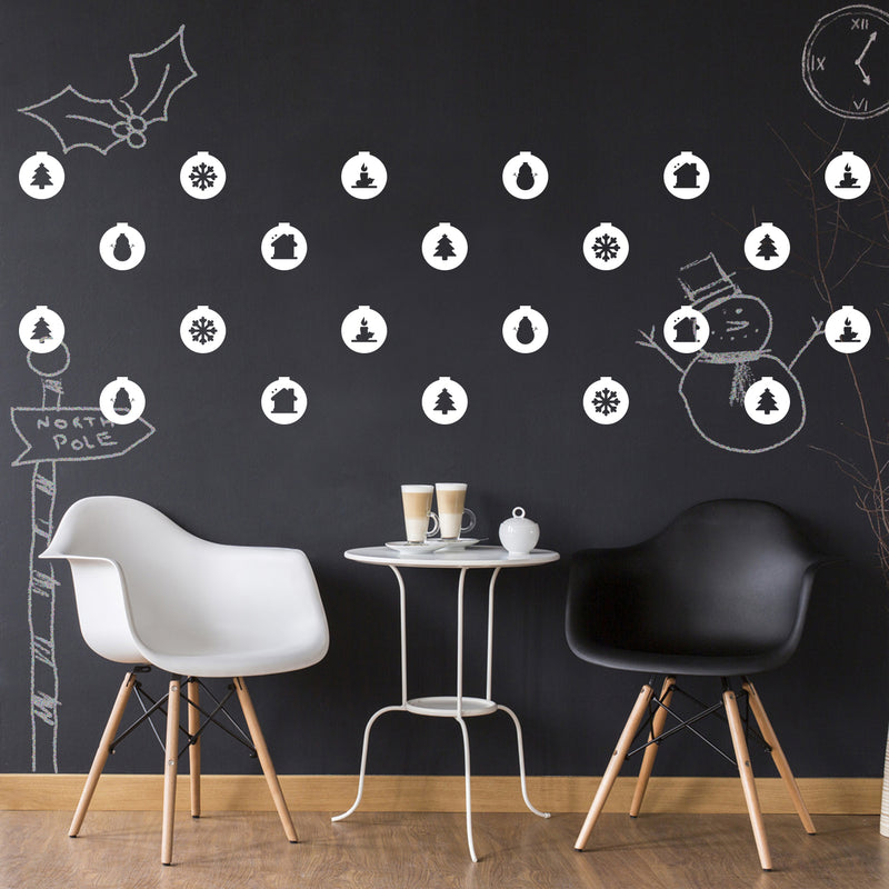 Set Of 20 Vinyl Wall Art Decal - Christmas Ornaments Shapes - 4" x 4.2" Each - Holiday Season Trendy Seasonal Stickers For Home School Classroom Living Room Work Office Store Window Door Decor 3