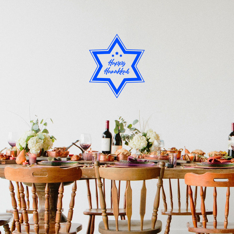 Vinyl Wall Art Decal - Happy Hanukkah Star - - Grateful Inspirational Holiday Season African Culture Quote Sticker For Home Entry Door Dining Room Living Room Decor 2