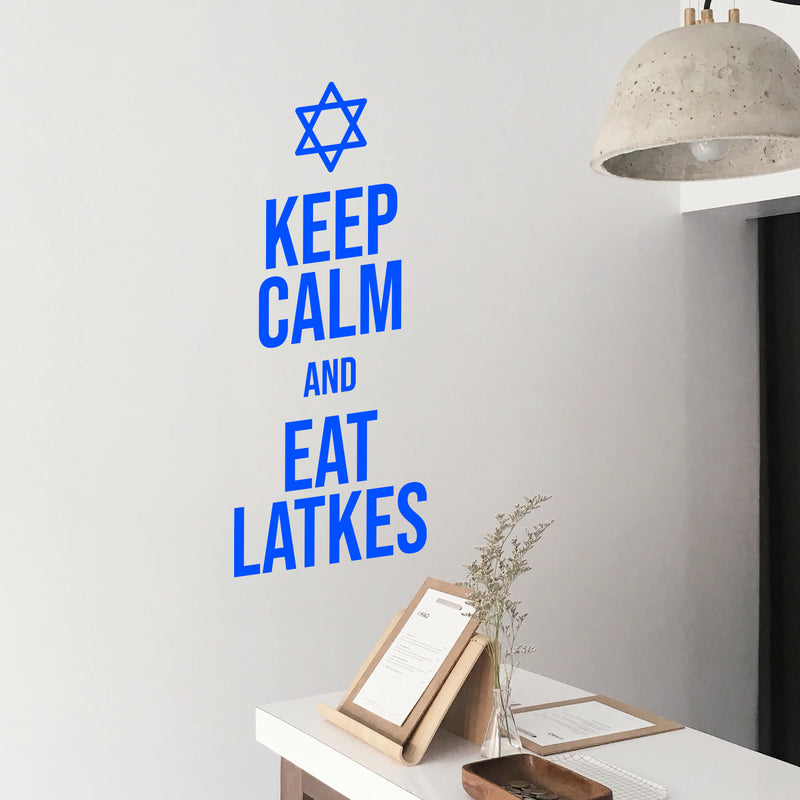 Vinyl Wall Art Decal - Keep Calm And Eat Latkes - 26. - Grateful Inspirational Holiday Season Quote Sticker For Home Entry Door Dining Room Living Room Decor 2