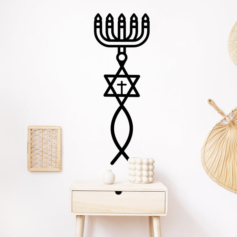 Vinyl Wall Art Decal - Hanukkah Symbols - 25" x 9" - Grateful Inspirational Holiday Season Judaism Faith Quote Sticker For Home Entry Door Dining Room Living Room Decor 3
