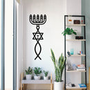 Vinyl Wall Art Decal - Hanukkah Symbols - 25" x 9" - Grateful Inspirational Holiday Season Judaism Faith Quote Sticker For Home Entry Door Dining Room Living Room Decor 2
