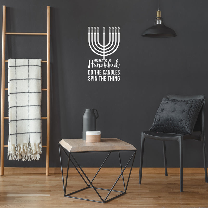 Vinyl Wall Art Decal - Hooray Hanukkah Do The Candles Spin The Thing - 30" x 17" - Grateful Inspirational Quote Sticker For Home Entry Door Dining Room Living Room Decor 2