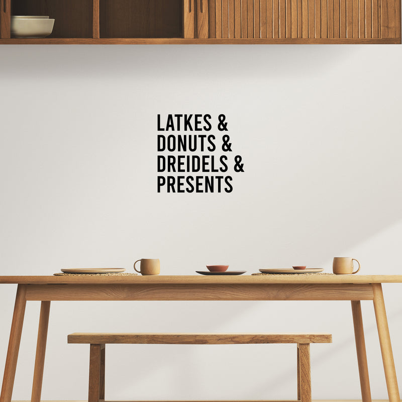 Vinyl Wall Art Decal - Latkes And Donuts And Dreidels And Presents - 16.5" x 18" - Grateful Inspirational Quote Sticker For Home Entry Door Dining Room Living Room Decor 3