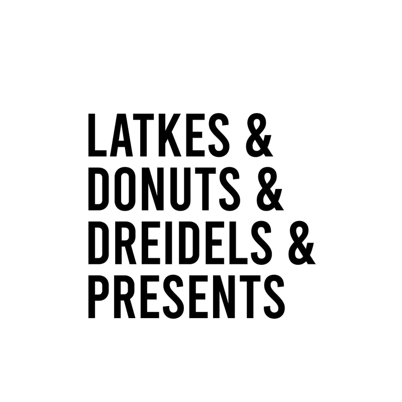 Vinyl Wall Art Decal - Latkes And Donuts And Dreidels And Presents - 16.5" x 18" - Grateful Inspirational Quote Sticker For Home Entry Door Dining Room Living Room Decor 1