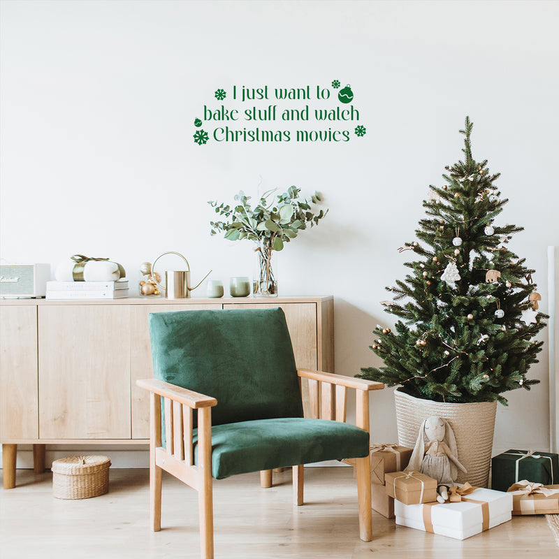 Vinyl Wall Art Decal - I Just Want To Bake - 9.5" x 25" - Lovely Funny Christmas Season Quote Sticker For Home Living Room Kitchen Dining Room Coffee Shop Windows Storefront Holiday Decor 2
