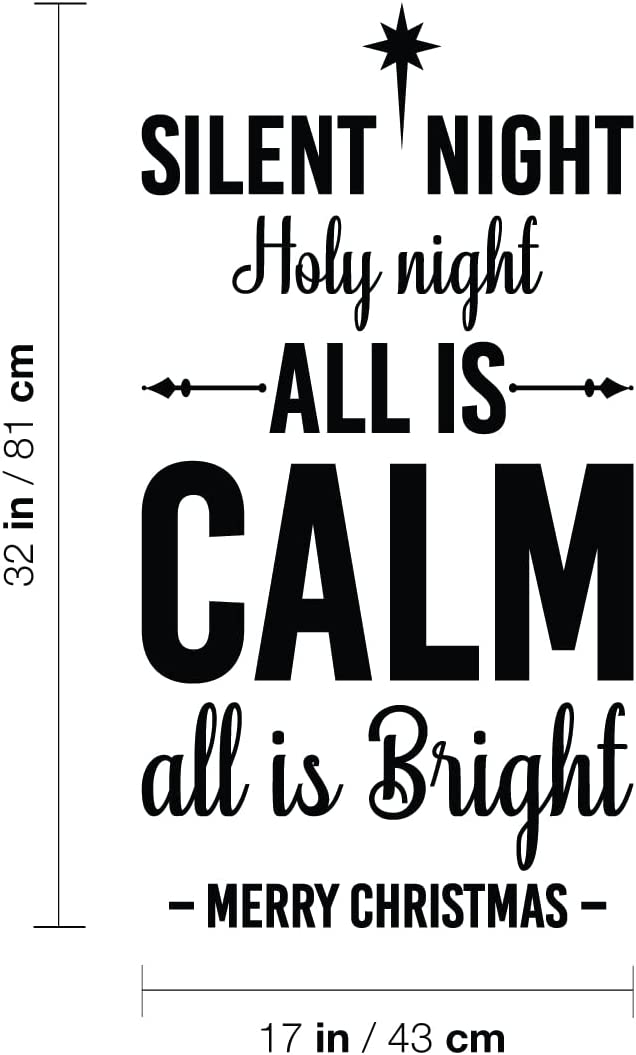 Vinyl Wall Art Decal - Silent Night Holy Night All Is Calm All Is Bright - Holiday Christmas Season Quote Sticker For Family Home School Kids Room Living Room Decor 4