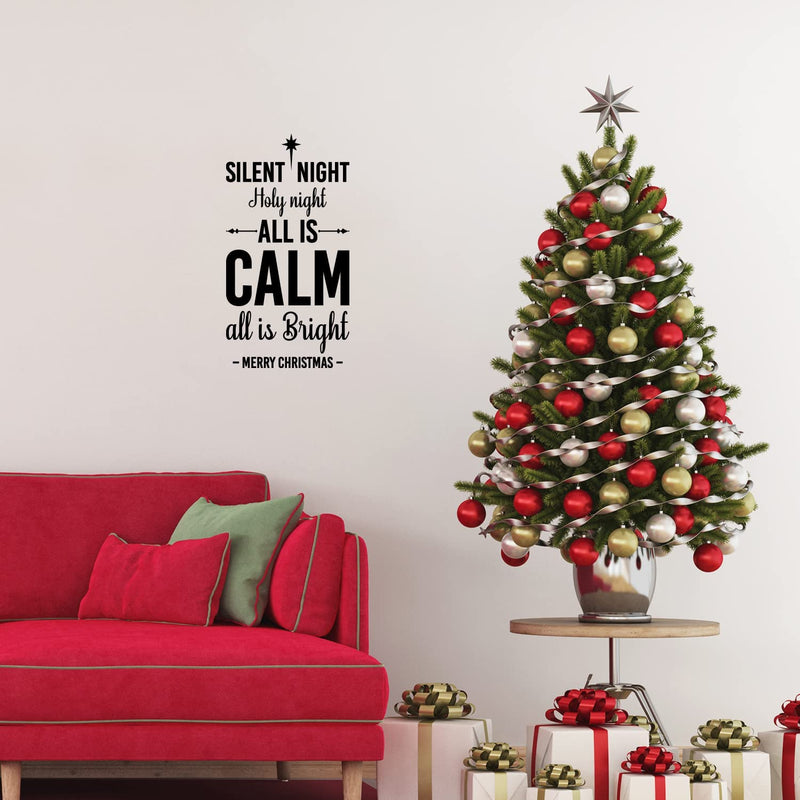 Vinyl Wall Art Decal - Silent Night Holy Night All Is Calm All Is Bright - 32" x 17" - Holiday Christmas Season Quote Sticker For Family Home School Kids Room Living Room Decor 3