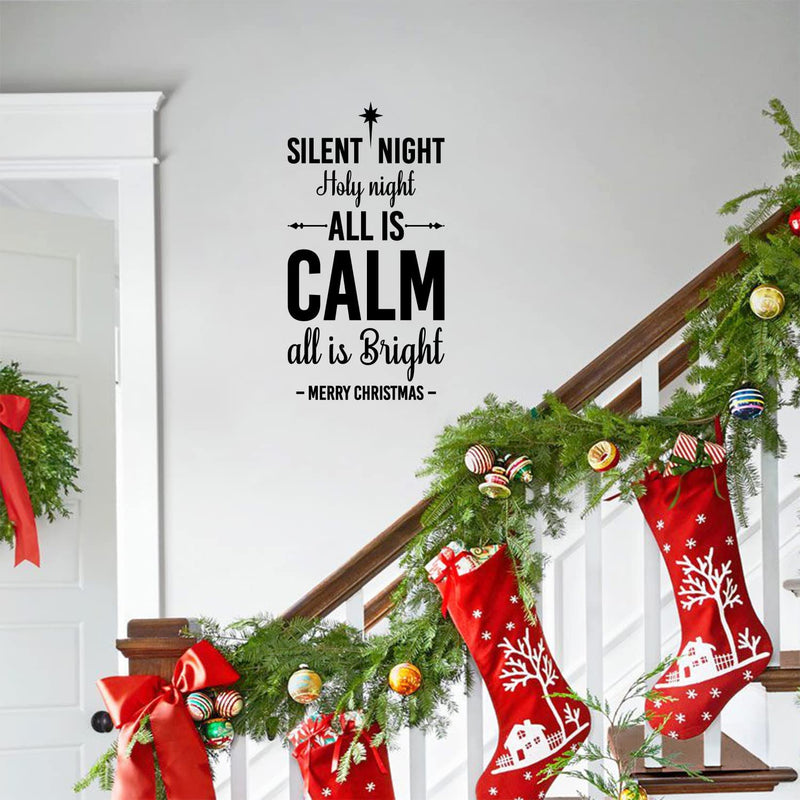 Vinyl Wall Art Decal - Silent Night Holy Night All Is Calm All Is Bright - 32" x 17" - Holiday Christmas Season Quote Sticker For Family Home School Kids Room Living Room Decor 2