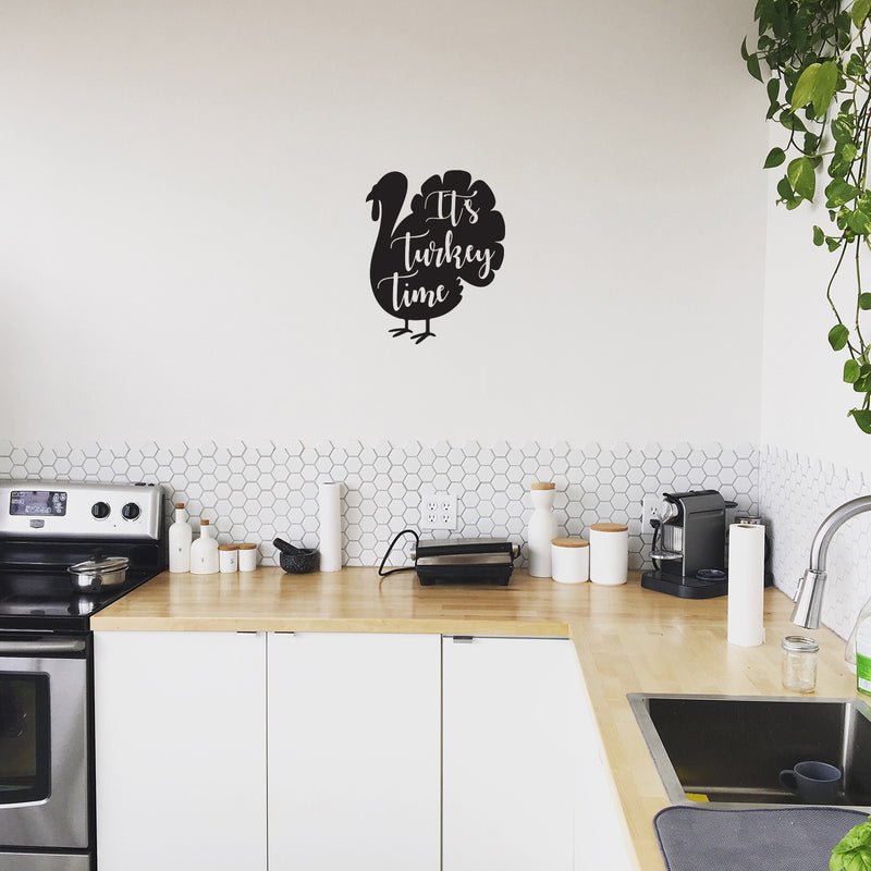 Vinyl Wall Art Decal - It's Turkey Time - Trendy Funny Thanksgiving Turkey Design Sticker For Home Living Room Kitchen Dining Room Coffee Shop Restaurant Storefront Decor 2