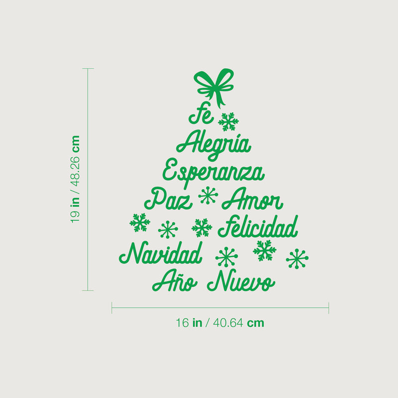 Vinyl Wall Art Decal - Fe Alegria Esperanza Paz Amor - 16" x 19" - Christmas Tree Shape Season Trendy Seasonal Spanish Quote Sticker For Home Mexican Living Room Office Store Decor 4