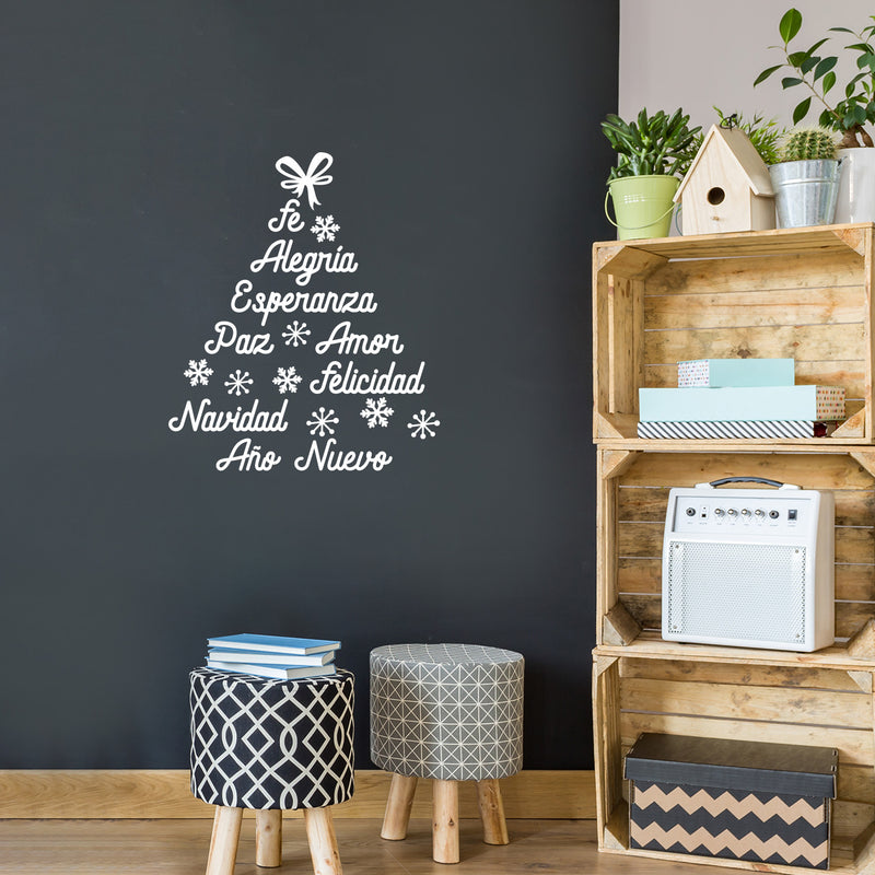 Vinyl Wall Art Decal - Fe Alegria Esperanza Paz Amor - 16" x 19" - Christmas Tree Shape Season Trendy Seasonal Spanish Quote Sticker For Home Mexican Living Room Office Store Decor 2