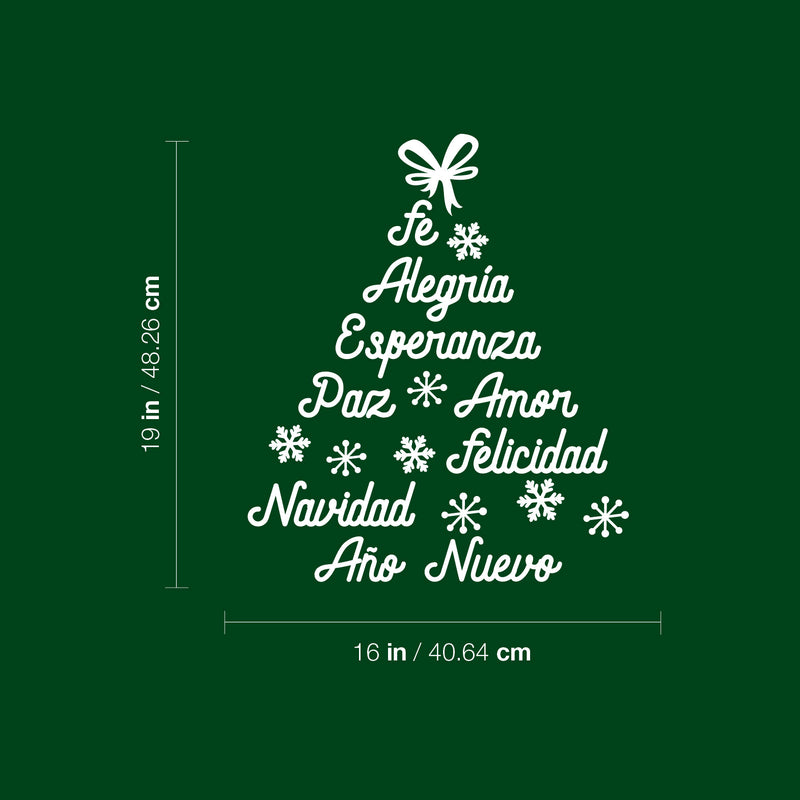 Vinyl Wall Art Decal - Fe Alegria Esperanza Paz Amor - 16" x 19" - Christmas Tree Shape Season Trendy Seasonal Spanish Quote Sticker For Home Mexican Living Room Office Store Decor 4