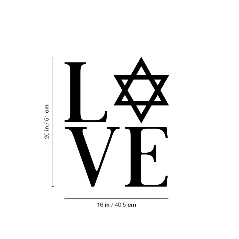 Vinyl Wall Art Decal - L ? V E - Modern Lovely Jewish Star Of David Design Sticker For Home Bedroom Family Living Room Office Coffee Shop Storefront Religious Center Decor 4