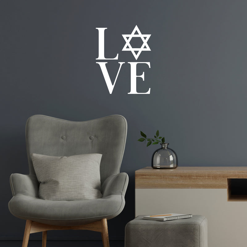 Vinyl Wall Art Decal - L ? V E - 20" x 16" - Modern Lovely Jewish Star Of David Design Sticker For Home Bedroom Family Living Room Office Coffee Shop Storefront Religious Center Decor 3