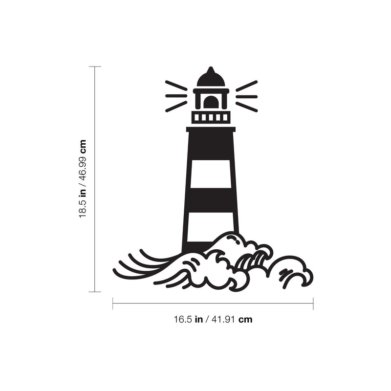 Vinyl Wall Art Decal - Lighthouse Waves - 18. - Light Shape Cute Modern Trendy Beacon Ocean Navy Design For Home Office Living Room Bedroom Store Decor 4