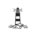 Vinyl Wall Art Decal - Lighthouse Waves - 18. - Light Shape Cute Modern Trendy Beacon Ocean Navy Design For Home Office Living Room Bedroom Store Decor 1