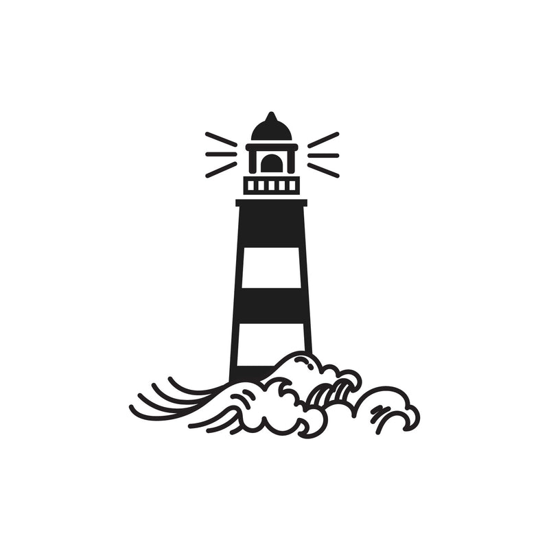 Vinyl Wall Art Decal - Lighthouse Waves - 18.5" X 16.5" - Light Shape Cute Modern Trendy Beacon Ocean Navy Design For Home Office Living Room Bedroom Store Decor 1