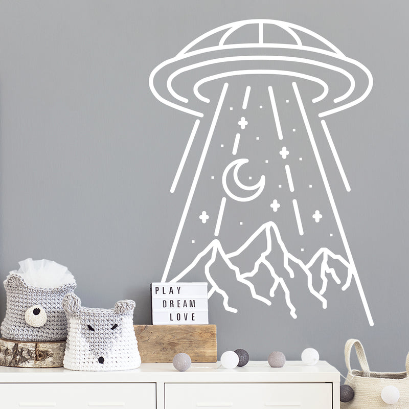 Vinyl Wall Art Decal - Alien Abduction - 17.5" x 13" - Trendy Quote UFO Design Sticker For Home Living Room Kids Room Playroom Nursery Daycare Classroom Office Decor 3