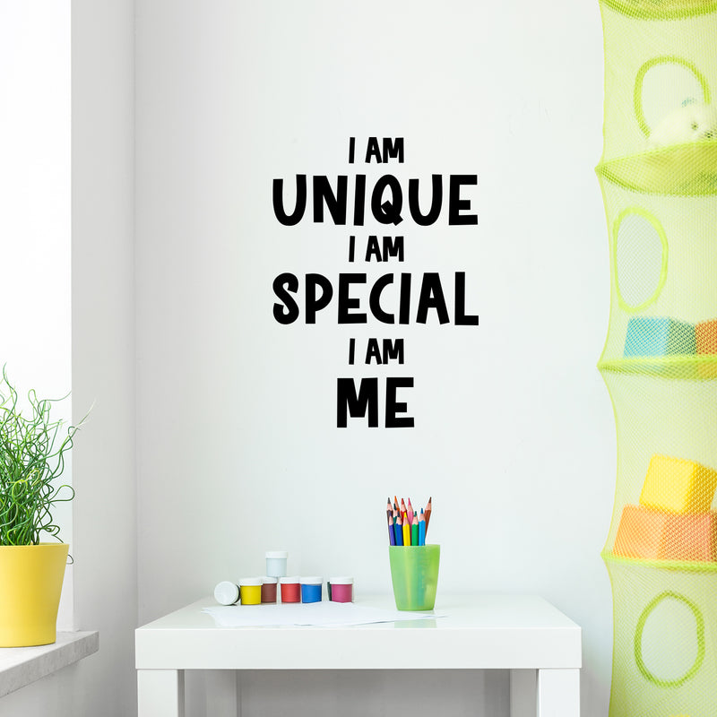Vinyl Wall Art Decal - I Am Unique I Am Special I Am Me - Modern Cute Funny Lovely Quote Sticker For Home Kids Room Baby's Nursery Playroom Kindergarten Daycare Decor 3