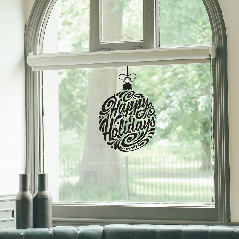 Vinyl Wall Art Decal - Happy Holidays - Winter Christmas Seasonal Holiday Decoration Sticker - Indoor Outdoor Home Office Wall Door Window Bedroom Workplace Decals (20" x 22"; Black) 2