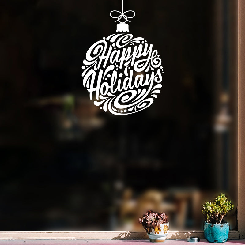 Vinyl Wall Art Decal - Happy Holidays - 24" x 17" - Lovely Funny Christmas Season Bubbles Design Quote Sticker For Home Playroom Family Living Room Windows Storefront Holiday Decor 2