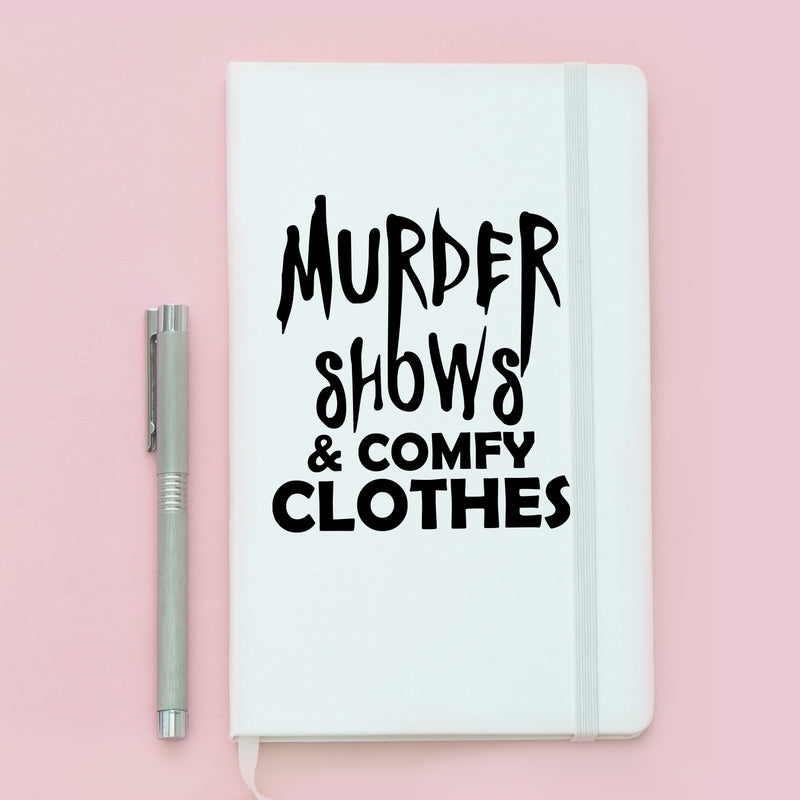 Vinyl Wall Art Decal - Murder Shows & Comfy Clothes - 6" x 7" - Trendy Cool Funny Halloween Quote Sticker For Office Laptops Mugs Thermos Notebooks Home Windows Doors Storefront Spooky Decor 2