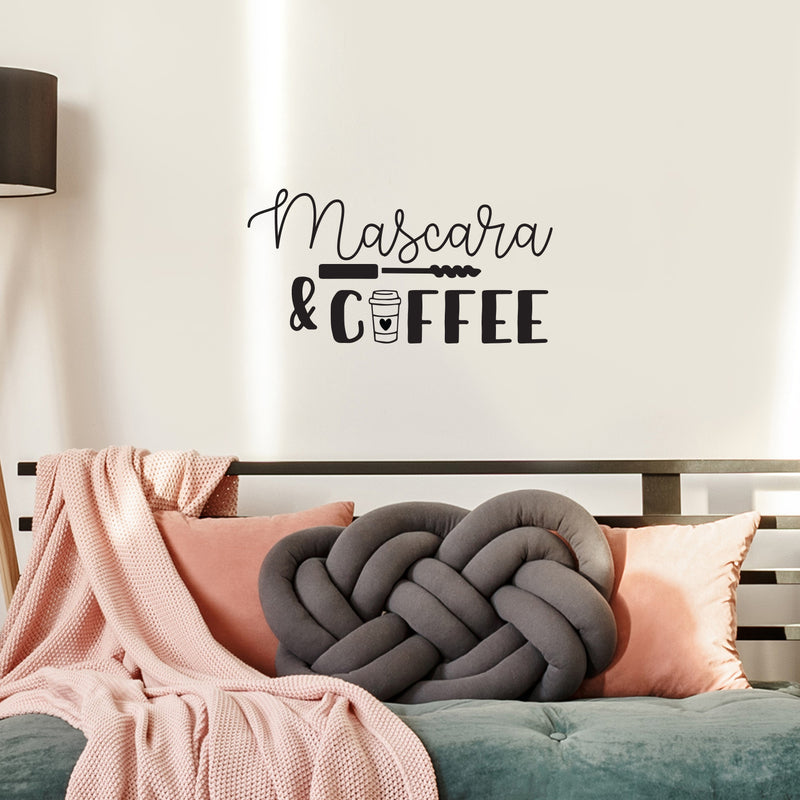Vinyl Wall Art Decal - Mascara And Coffee - 17" x 33.5" - Modern Fun Design Inspiring Lovely Quote Sticker For Bedroom Closet Living Room Boutique Beauty Saloon Office Coffee Shop Decor 2