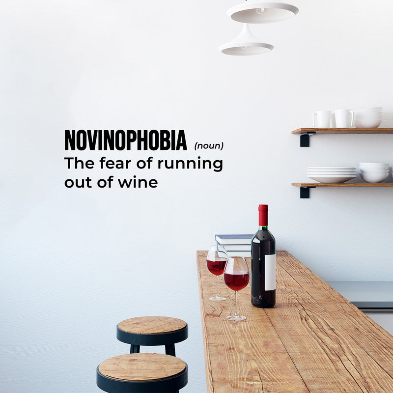 Vinyl Wall Art Decal - Novinophobia. The Fear Of Running Out Of Wine - Trendy Funny Adult Joke Sticker For Home Kitchen Restaurant Bar Coffee Shop Liquor Storefront Decor 2