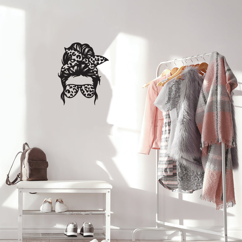 Vinyl Wall Art Decal - Woman With Aviator Glasses - Trendy Girl Face Shape Sticker Women Design For Home Bedroom Closet Beauty Hair Salon Store Decor 2