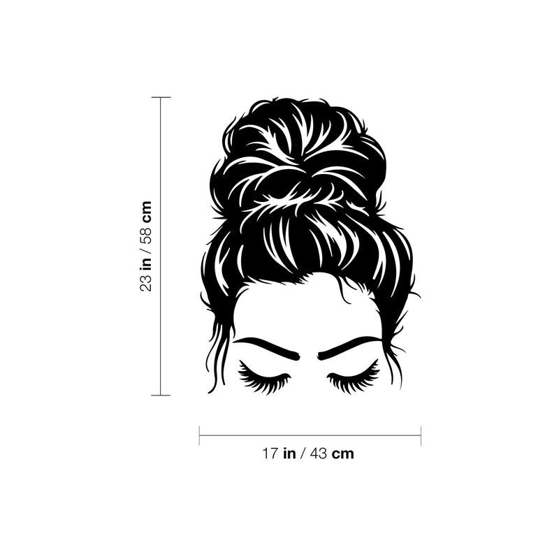 Vinyl Wall Art Decal - Woman Messy Bun  - 17" x 23" - Trendy Girl Face Shape Sticker Women Design For Home Bedroom Closet Beauty Hair Salon Store Decor 4