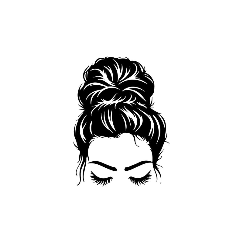 Vinyl Wall Art Decal - Woman Messy Bun - Trendy Girl Face Shape Sticker Women Design For Home Bedroom Closet Beauty Hair Salon Store Decor 1