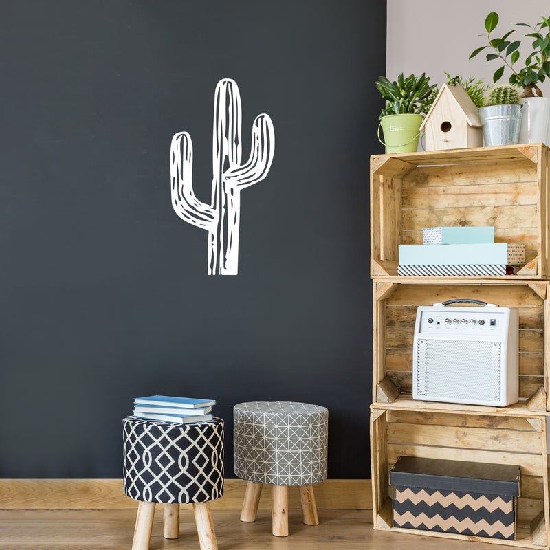 Vinyl Wall Art Decal - Cactus Shape - 17" X 32" - Desert Plants Trendy Nature Design For Cactus Lovers Home Office Living Room Bedroom Wildflowers Store Decor 2