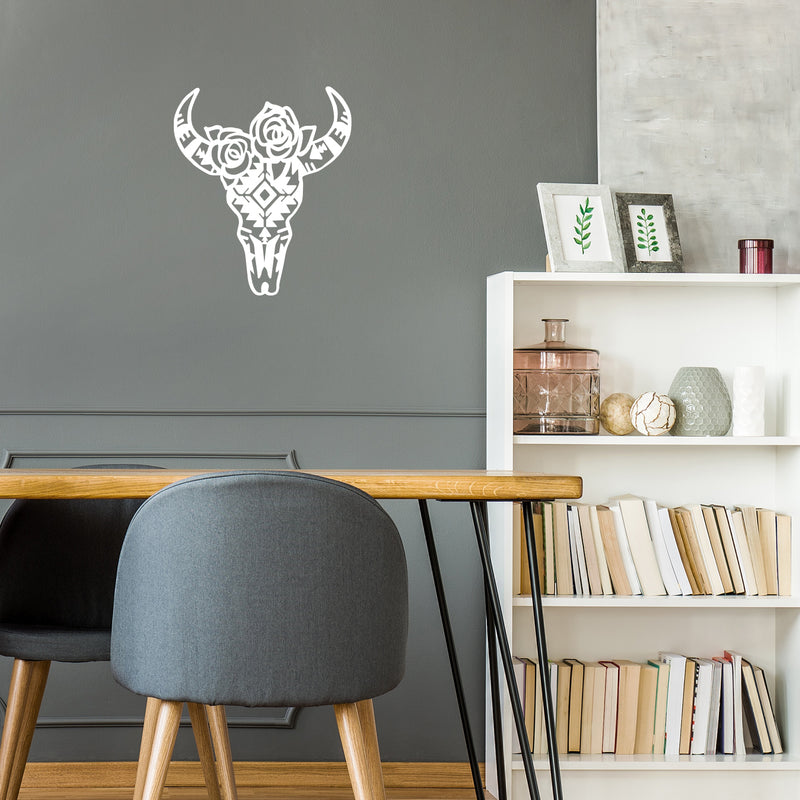 Vinyl Wall Art Decal - Cow Head Bone - 17" X 20" - Desert Plants Trendy Nature Design For Cactus Lovers Home Office Living Room Bedroom Wildflowers Store Decor 2