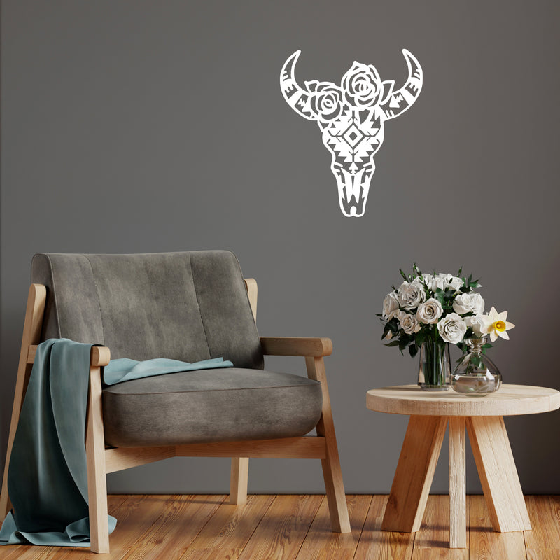 Vinyl Wall Art Decal - Cow Head Bone - 17" X 20" - Desert Plants Trendy Nature Design For Cactus Lovers Home Office Living Room Bedroom Wildflowers Store Decor 3