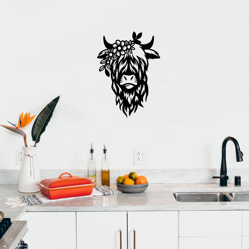 Vinyl Wall Art Decal - Highland Cow - 17" X 20" - Trendy Farm Animal Design For Home Office Living Room Kitchen Highland Figures Flowers Shape Store Decor 3