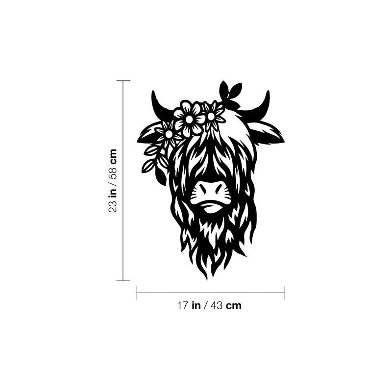 Vinyl Wall Art Decal - Highland Cow - Trendy Cute Farm Animal With Flowers Design For Home Office Living Room Kitchen Country Style Shape Store Decor 4