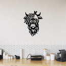 Vinyl Wall Art Decal - Highland Cow - Trendy Cute Farm Animal With Flowers Design For Home Office Living Room Kitchen Country Style Shape Store Decor 2