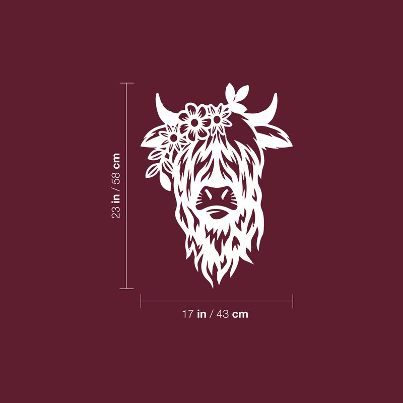 Vinyl Wall Art Decal - Highland Cow - 17" X 20" - Trendy Farm Animal Design For Home Office Living Room Kitchen Highland Figures Flowers Shape Store Decor 4
