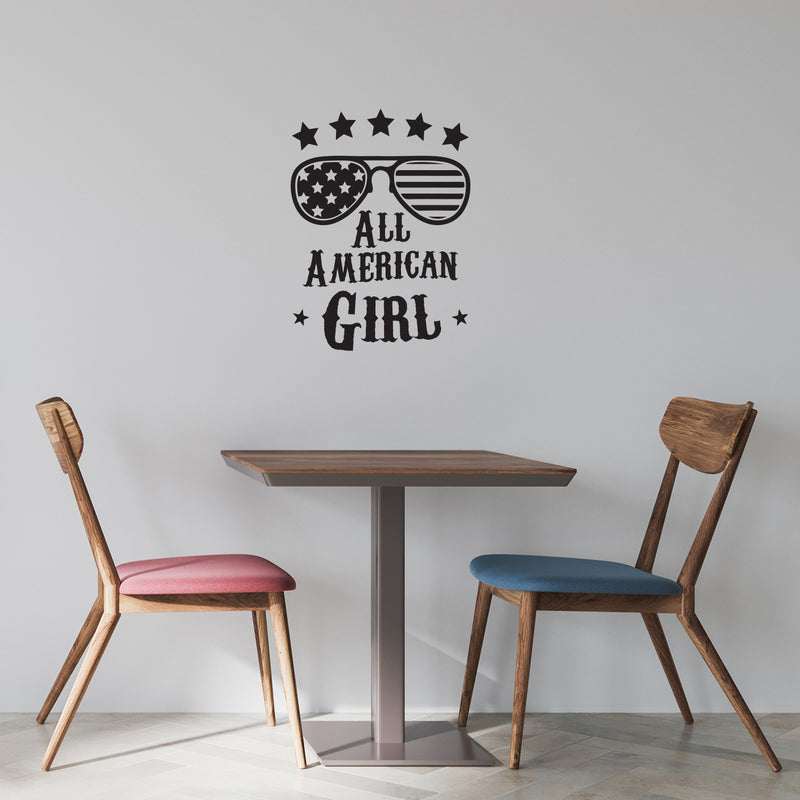 Vinyl Wall Art Decal - All American Girl - 22" x 17" - Trendy Modern Quote Glasses Silhouette Design Sticker For Home Office Bedroom Closet Mirror Living RoomDecor 2