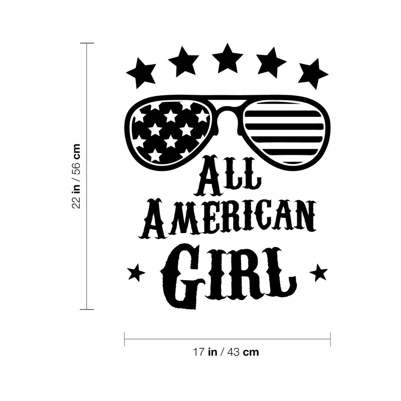 Vinyl Wall Art Decal - All American Girl - Trendy Modern Quote Glasses Silhouette Design Sticker For Home Office Bedroom Closet Mirror Living RoomDecor 4