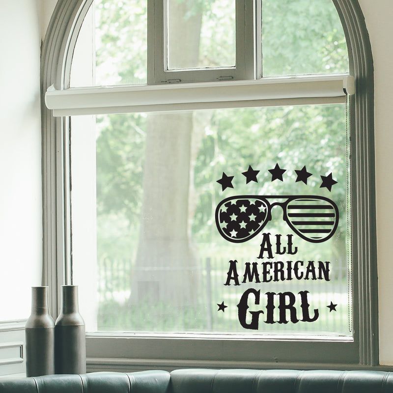 Vinyl Wall Art Decal - All American Girl - Trendy Modern Quote Glasses Silhouette Design Sticker For Home Office Bedroom Closet Mirror Living RoomDecor 3