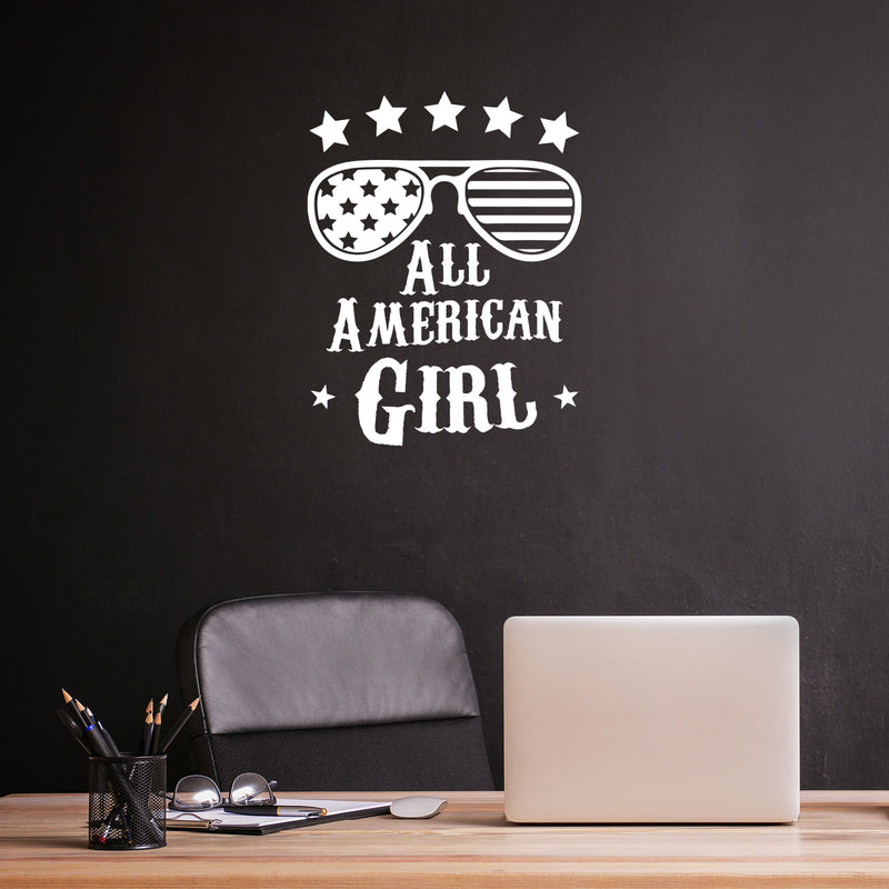 Vinyl Wall Art Decal - All American Girl - 22" x 17" - Trendy Modern Quote Glasses Silhouette Design Sticker For Home Office Bedroom Closet Mirror Living RoomDecor 2