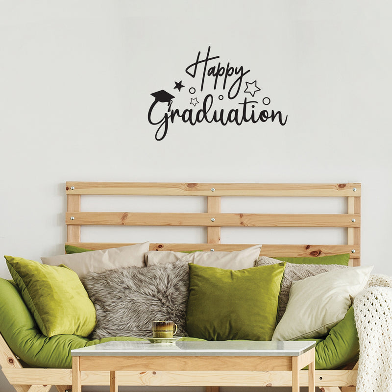 Vinyl Wall Art Decal - Happy Graduation - Modern Inspirational Educational Quote Sticker For Teacher Home School Prom Kids Room Work Office Classroom Decor 3