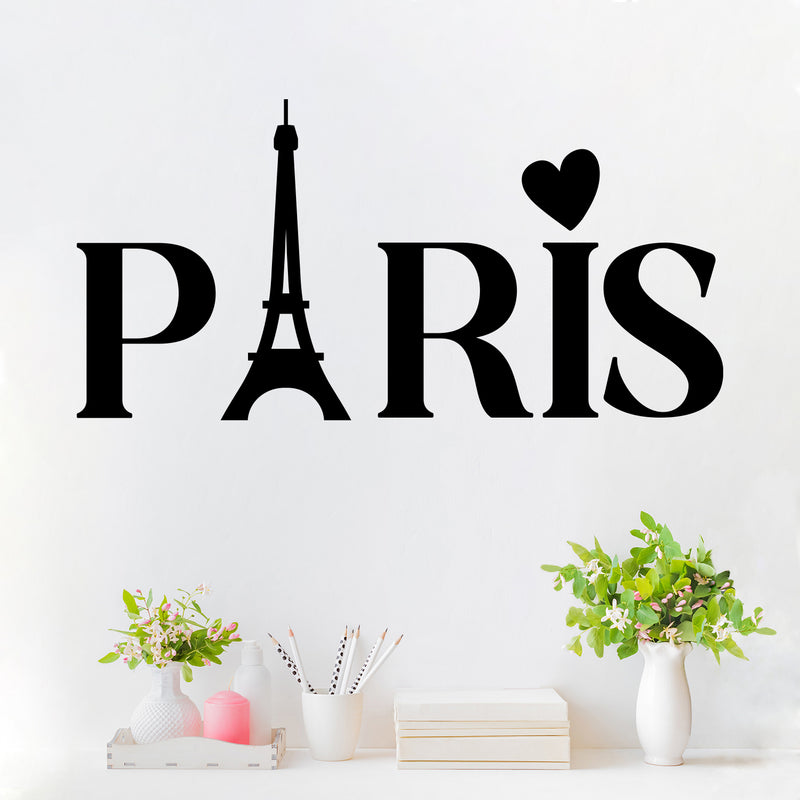 Vinyl Wall Art Decal - Paris Letters - 16" x 8" - Trendy Cute Inspirational French City Quote Sticker For Home Girls Bedroom France Eiffel Tower Icon Store Decor 2