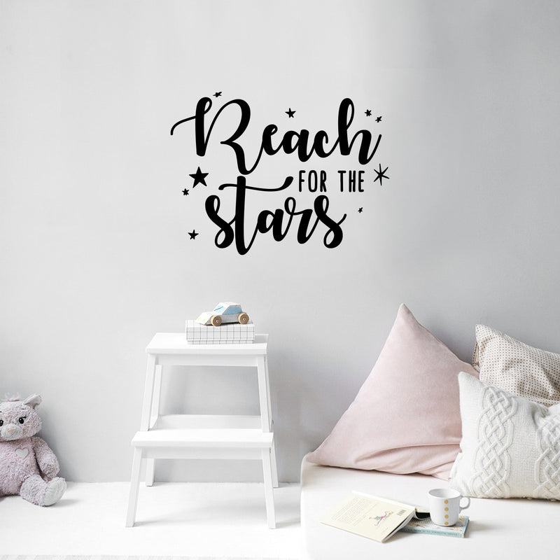 Vinyl Wall Art Decal - Reach For The Stars - 15" x 11.5" - Modern Inspirational Cute girls Quote Sticker For Home School Office Kids room Bedroom Nursery Decor 2